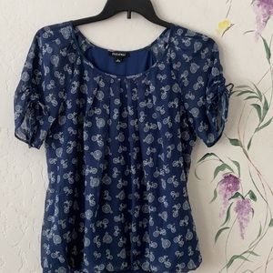 Roz & Ali Navy Blue Bicycle Print Short Sleeve Blouse